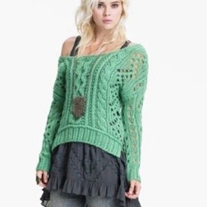 Free People L Chunky Crochet Knit Sweater